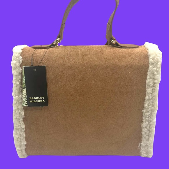 Badgley Mischka faux suede leather w/ Sherpa trim comes w/ working lock&key NWT - Picture 2 of 2